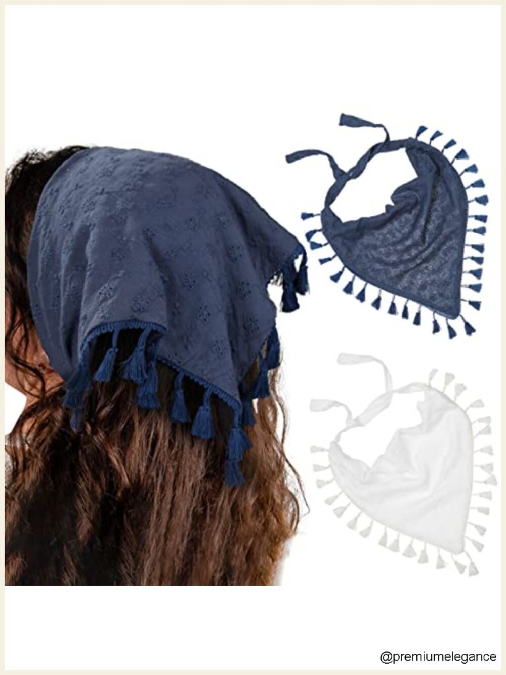 Set of 2 Cotton Hair Scarf Headbands with Tassels - Fringe Kerchief